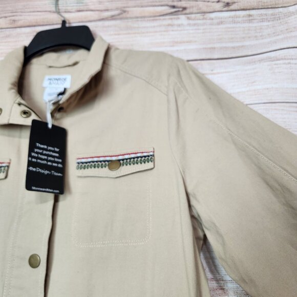 NWT Monroe & Main Women's Brown Button Embroidered Back Military Style Jacket M - Picture 7 of 16
